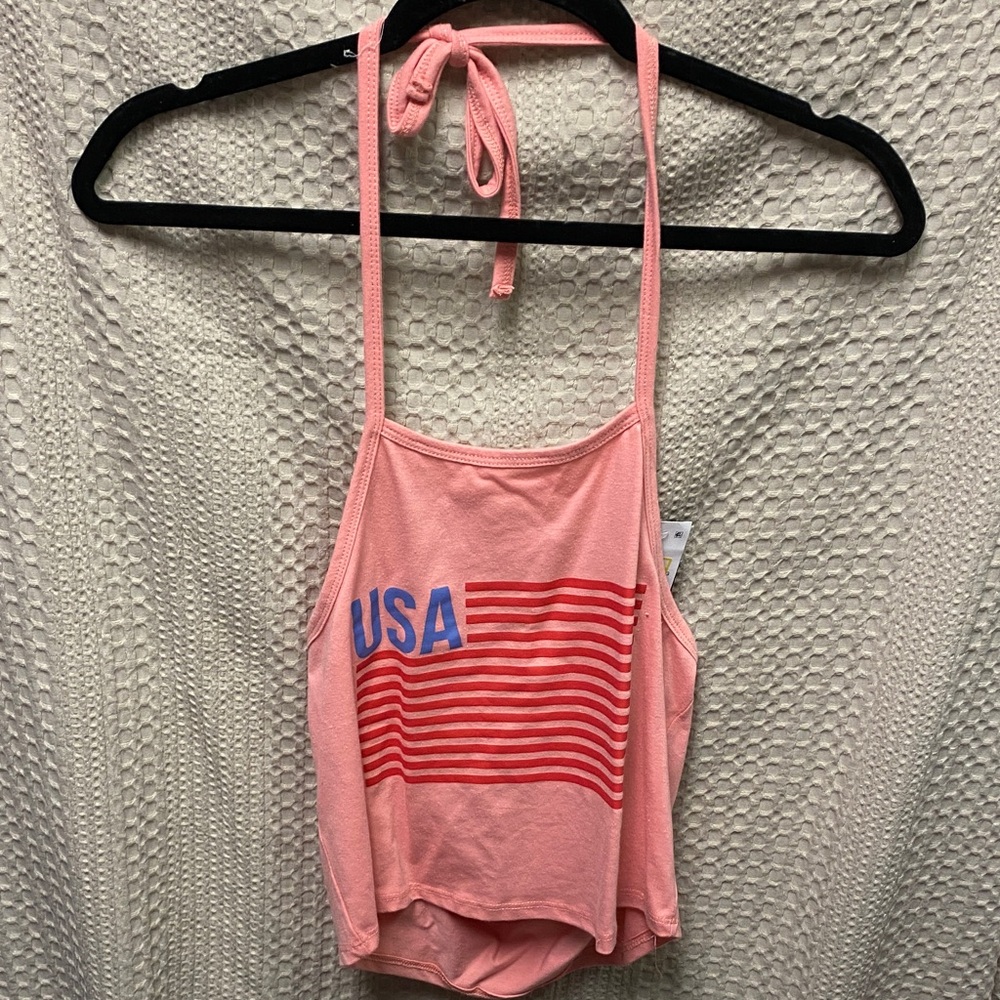 USA Graphic Halter Tank Top - Pink